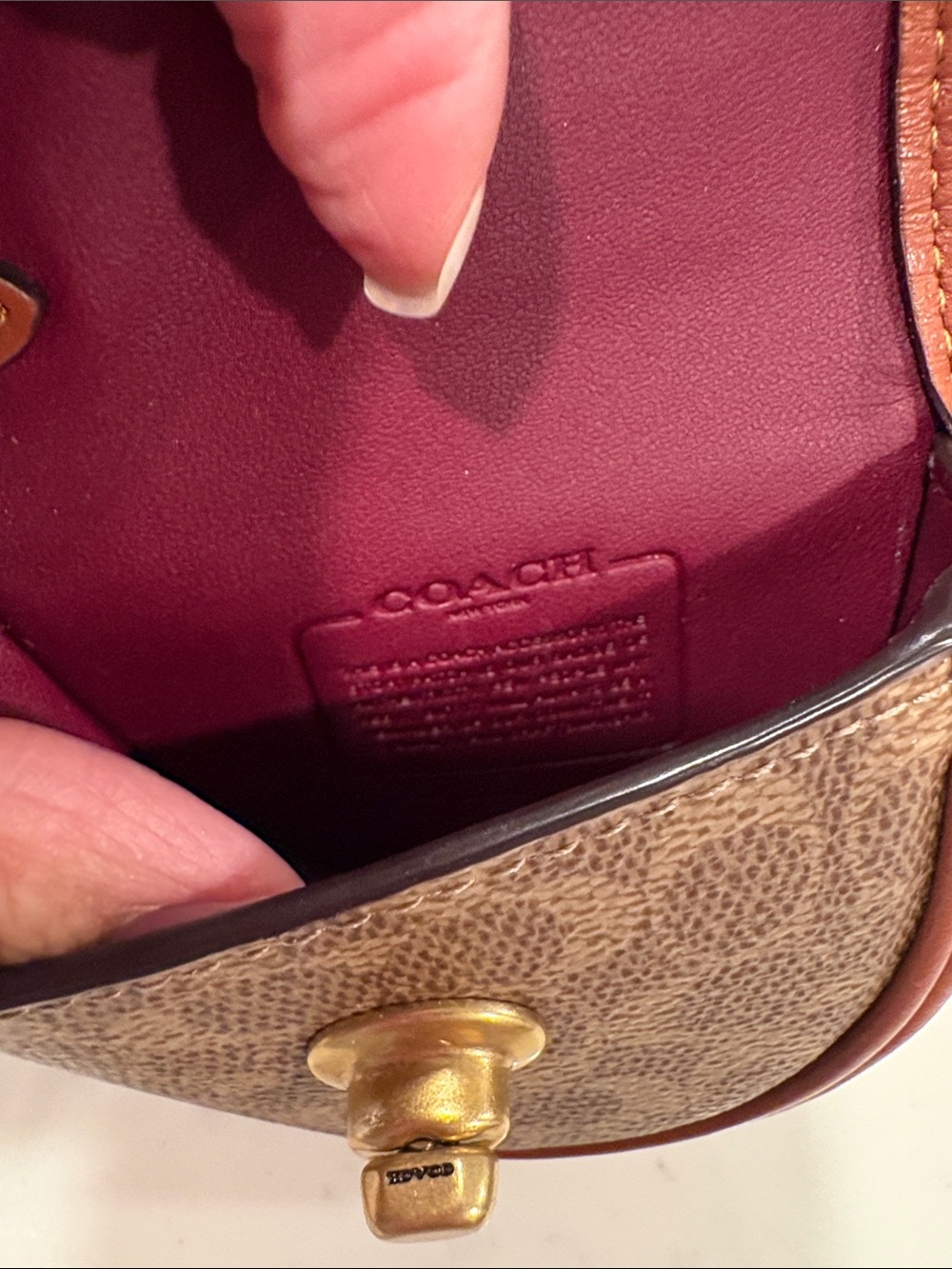 Coach Brown Signature Coin Pouch Key Holder with Tan Trim - Picture 8 of 8
